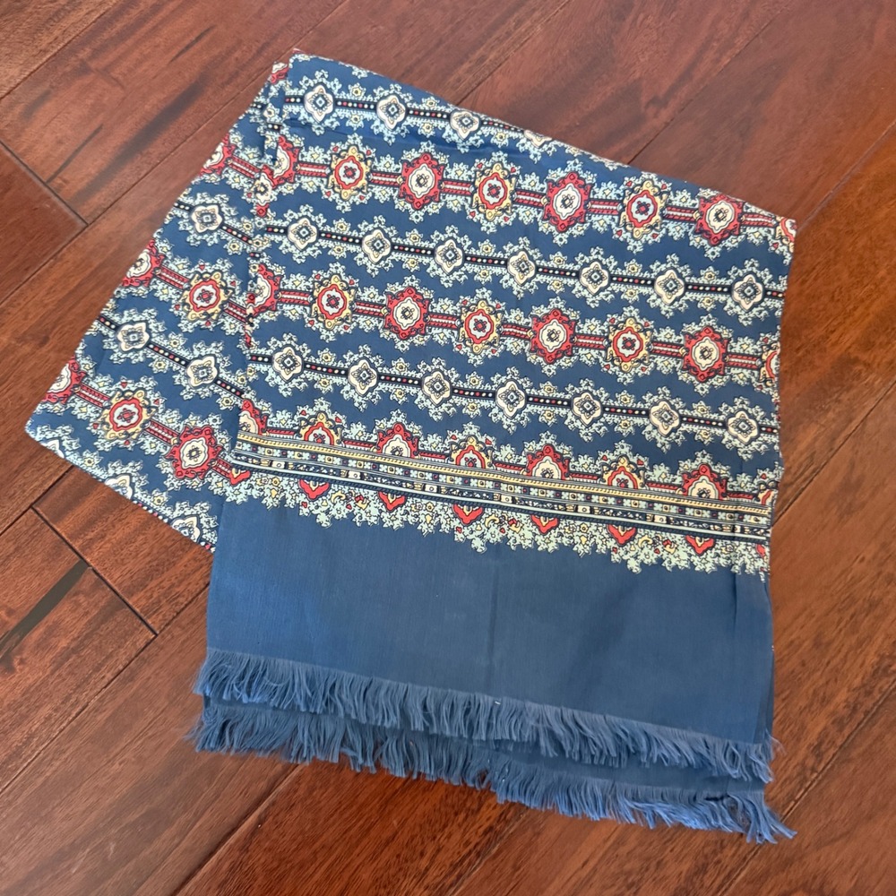 Esprit Boho Paisley Scarf Blue Red Fringe Wrap Shawl Lightweight Festival 48"